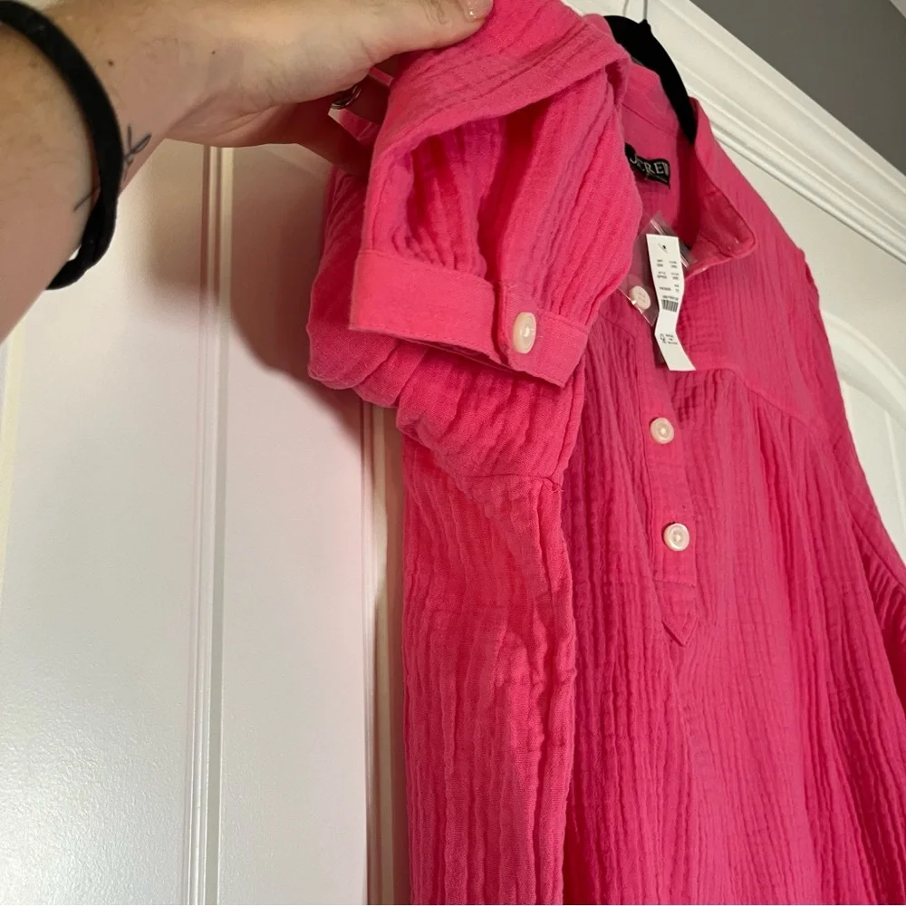 J. Crew Cotton Gauze Fresco Top Long Sleeve Button Front Pink Size 2X NWT - Picture 4 of 8